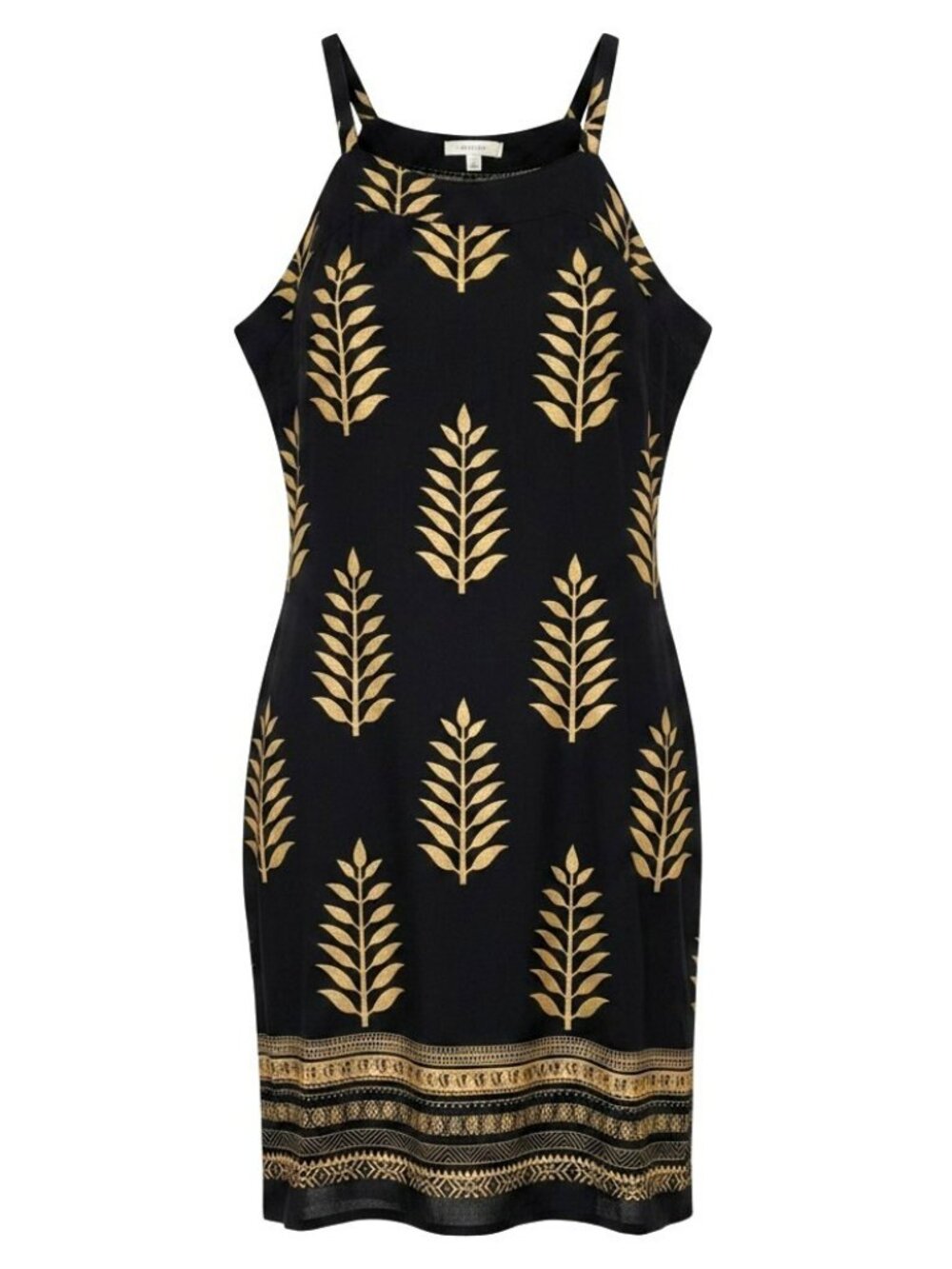 Lapogee India Black and Gold Print Tribal Boho Dress Medium